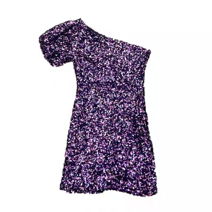 Thumbnail: one shoulder dress cold shoulder sequins dress One sleeve evening/wedding guest