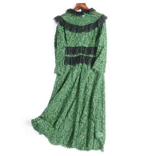 Thumbnail: Long sleeves  dark green lace dress