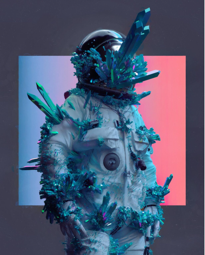 spaceman with ice crystals all over the body