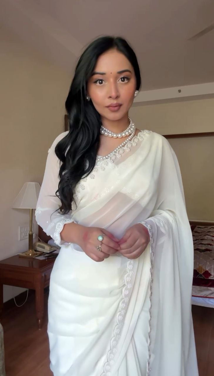 Thumbnail: Most beautiful collection in Chiffon Silk Fabric With Embroidery aarko saree