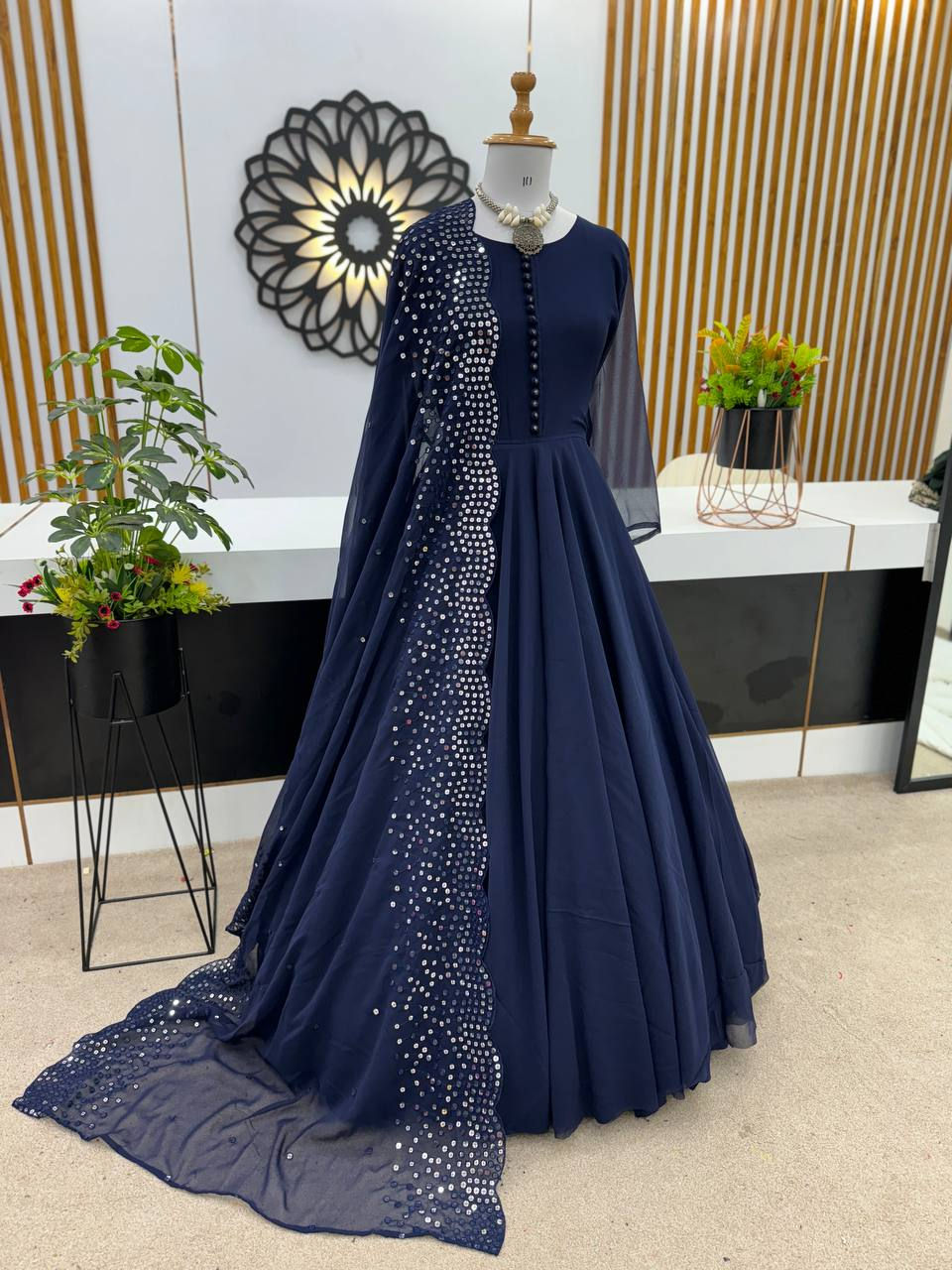Thumbnail: Navy Blue Lucknowi Chikan Worked Beautyfull Kurta And Plazzo Set With Pearl Work