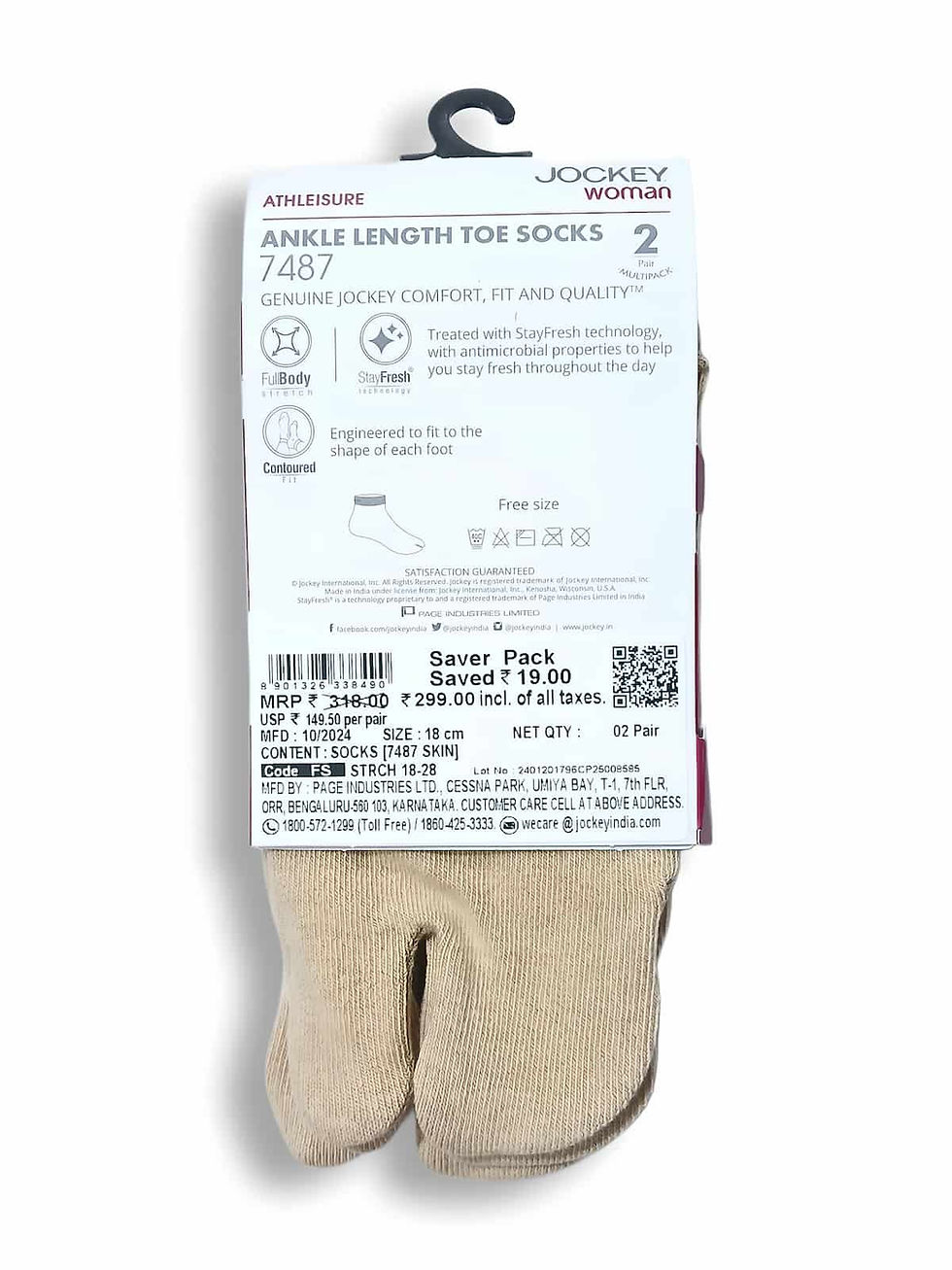 Thumbnail: Jockey Women's Comfort Fit Thumb Skin Socks - Soft Cotton Stretch (Pack of 2) Front Back