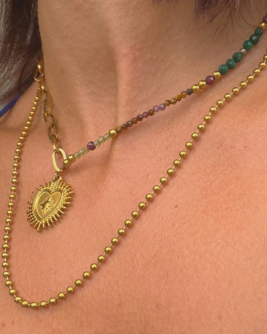 CORAZÓN — Collier Double Matière Cœur Sacré