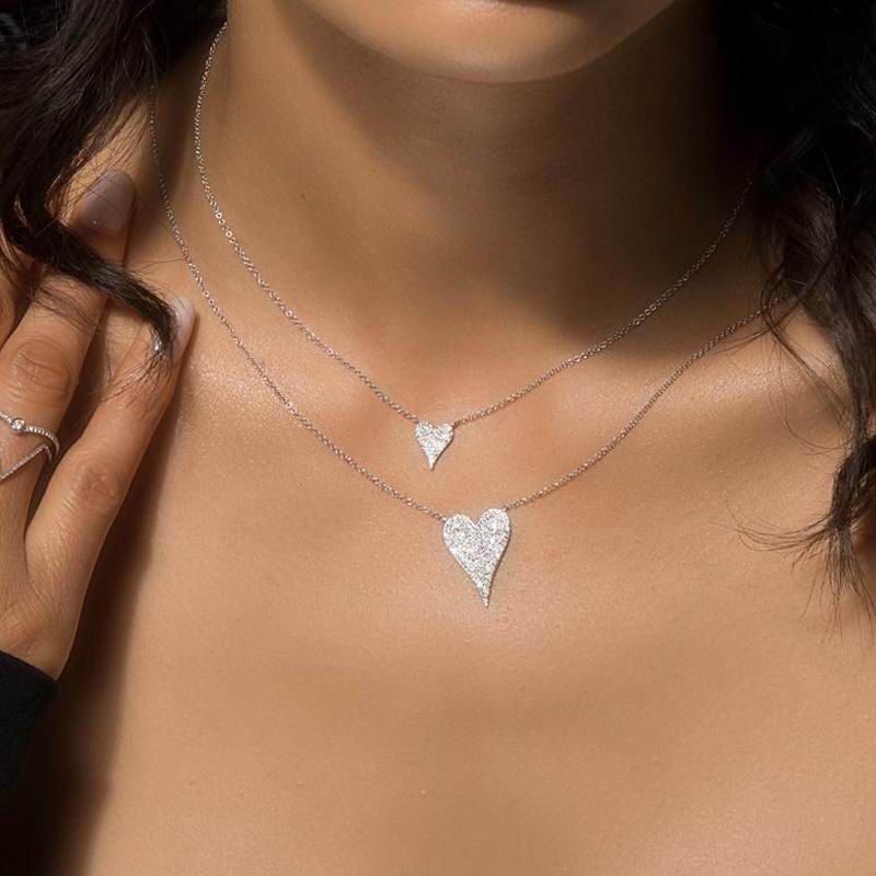Thumbnail: Valentines Gift Lovely Heart Pendant Necklace Micro Pave Cz Heart Cute