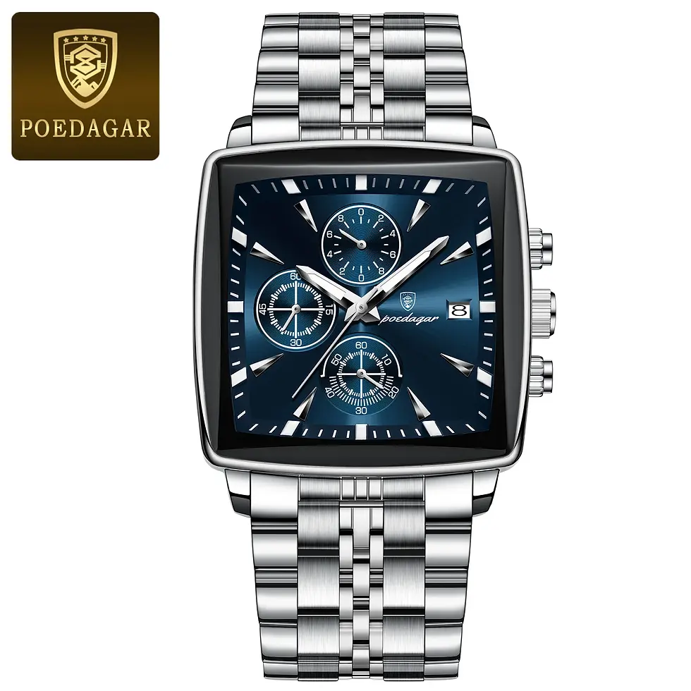 Thumbnail: POEDAGAR Luxury Square Sport Man Wristwatch Waterproof Luminous Chronograph