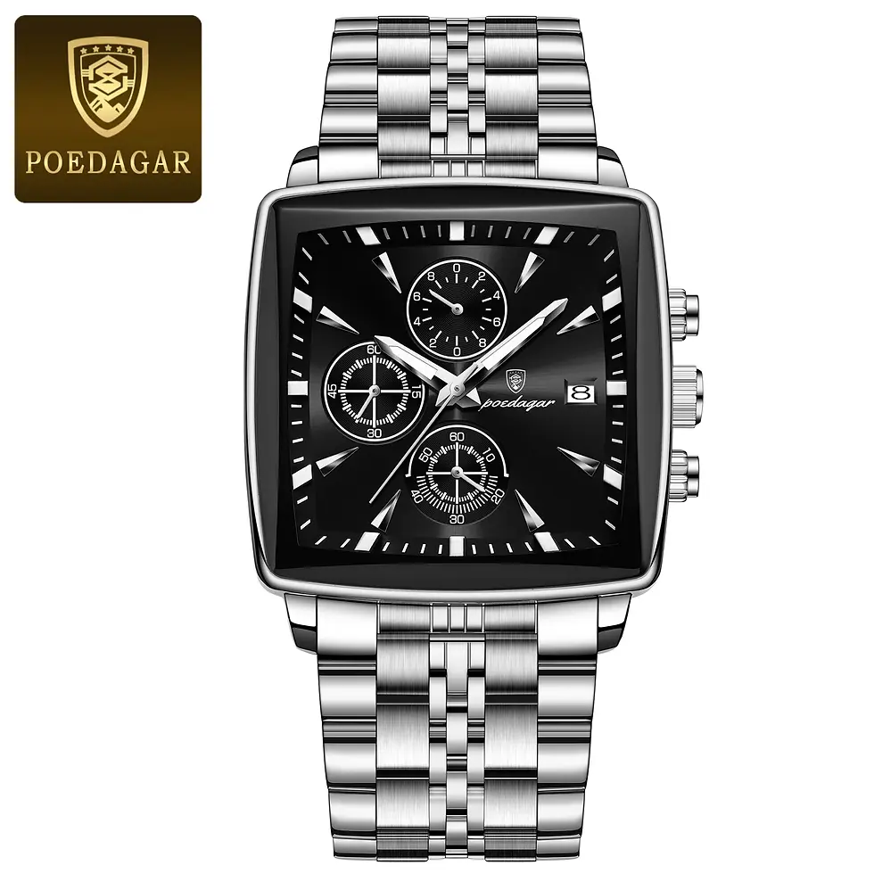 Thumbnail: POEDAGAR Luxury Square Sport Man Wristwatch Waterproof Luminous Chronograph