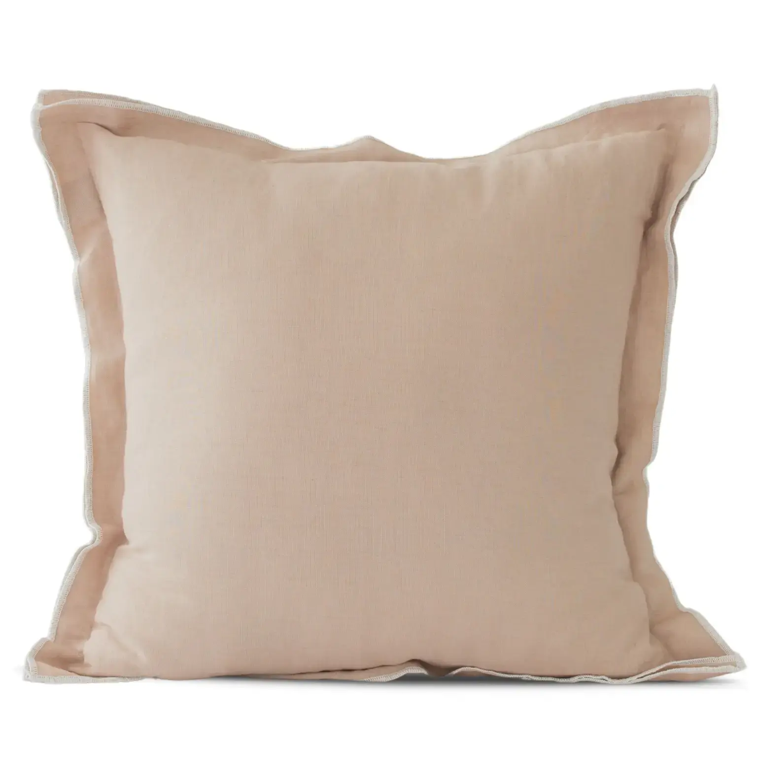 Leah Linen Pillow with Embroidered Edge - Oyster
