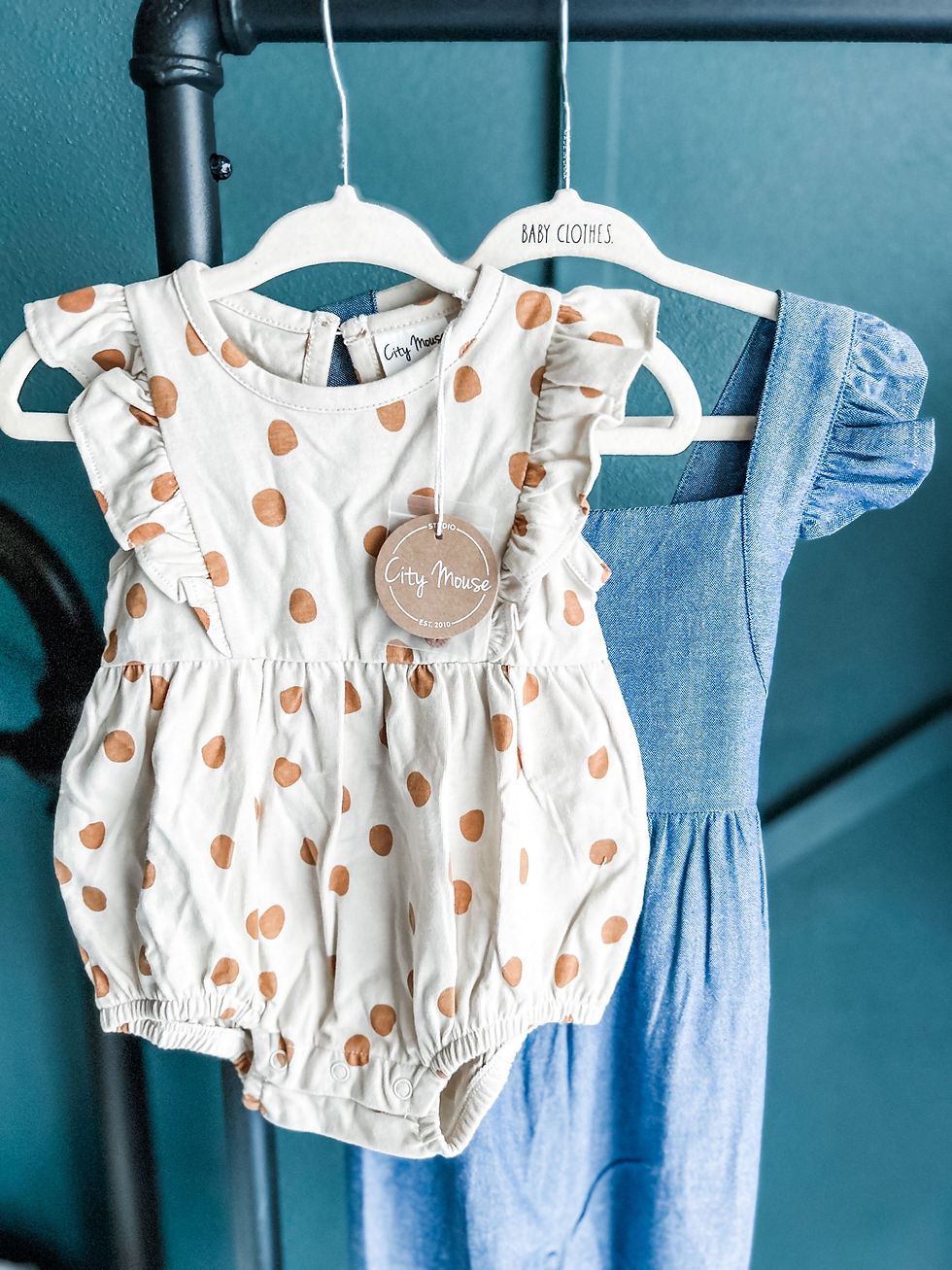 Thumbnail: Flutter Sleeve Short Romper - Dots - Saffron
