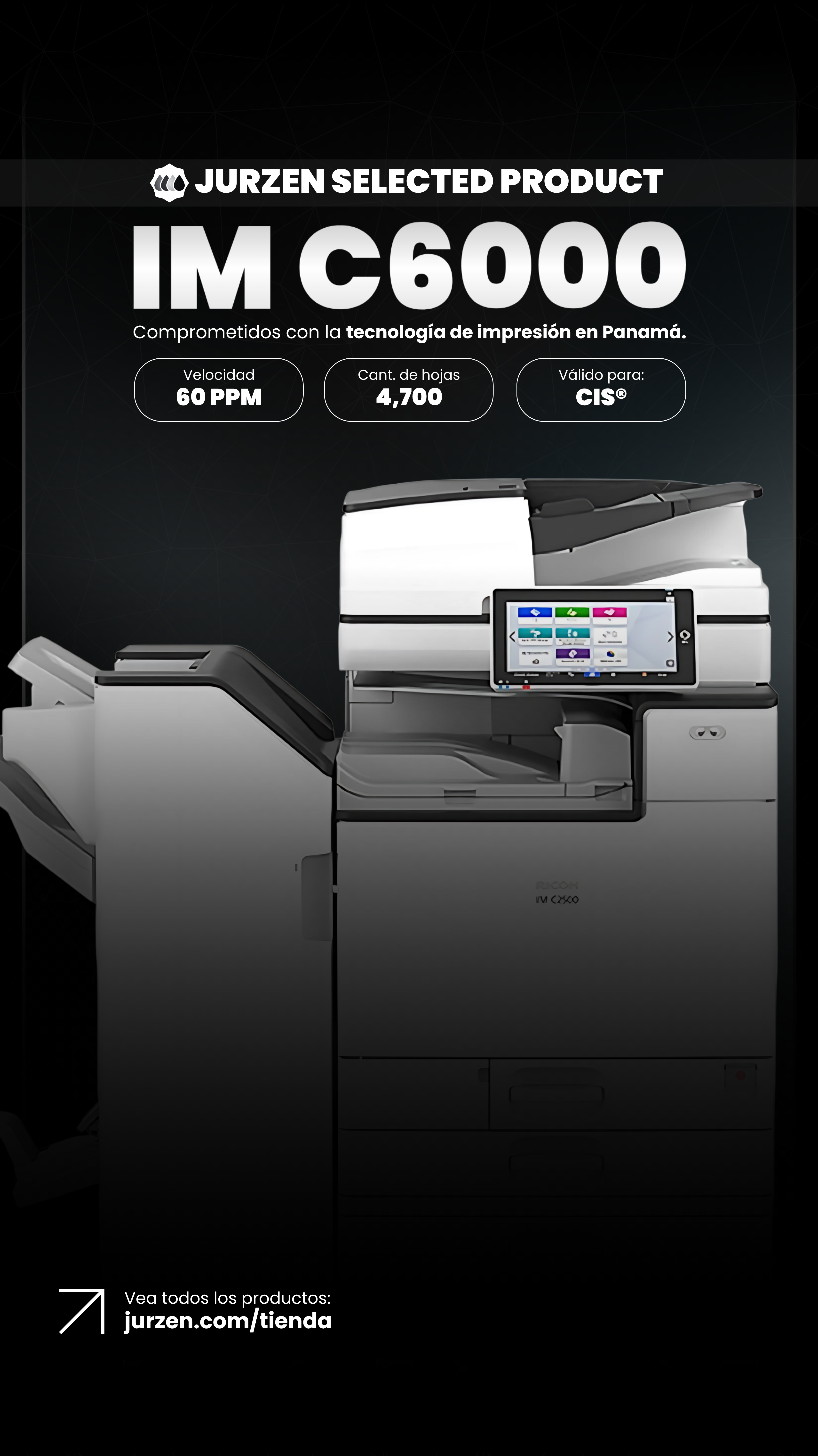 Impresora corporativa de alto volumen IM C6000 para oficinas modernas - Jurzen Technology