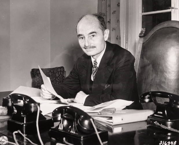 American judge Francis Biddle in his office at the Palace of Justice