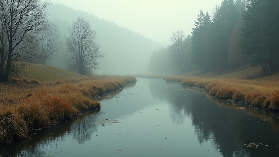 Eye-level view of a serene landscape with a winding river
