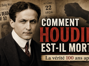 Harry Houdini avec journaux de 1926 et la question « Comment Houdini est-il mort ? »