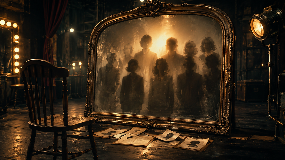 Miroir ancien et silhouettes floues pour comparer les anciens et nouveaux acteurs Harry Potter
