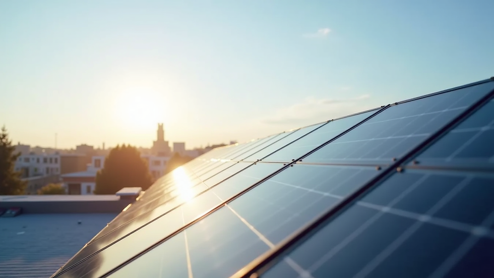 Close-up of solar panels on a rooftop under clear sky