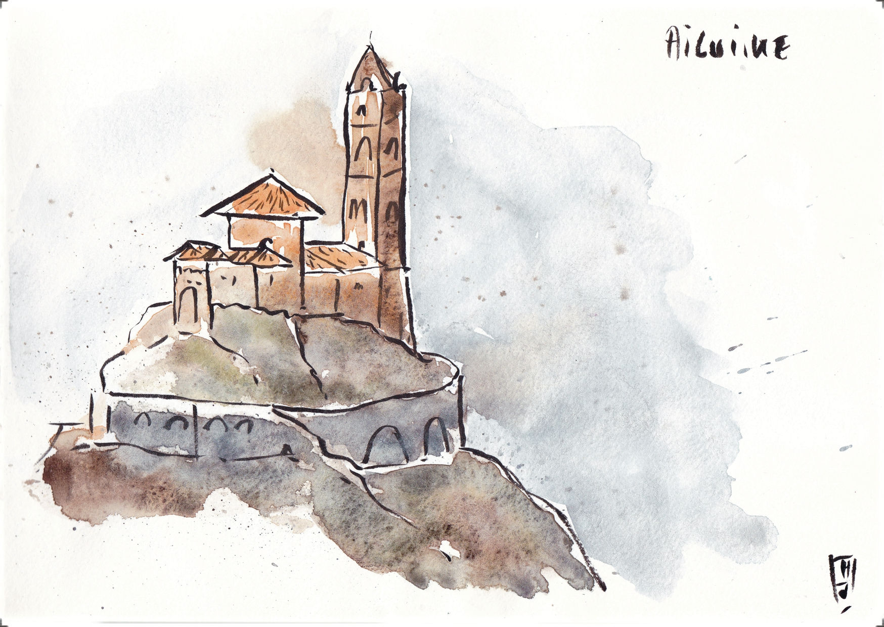 Watercolor reproduction of Aiguilhe