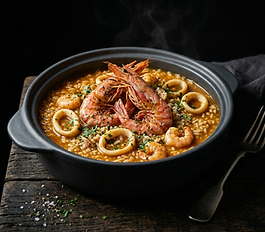 Arroz caldoso marinero: la ricetta autentica del riso brodoso spagnolo con gamberoni, gamberi e totani. Brodo di crostacei fatto in casa.