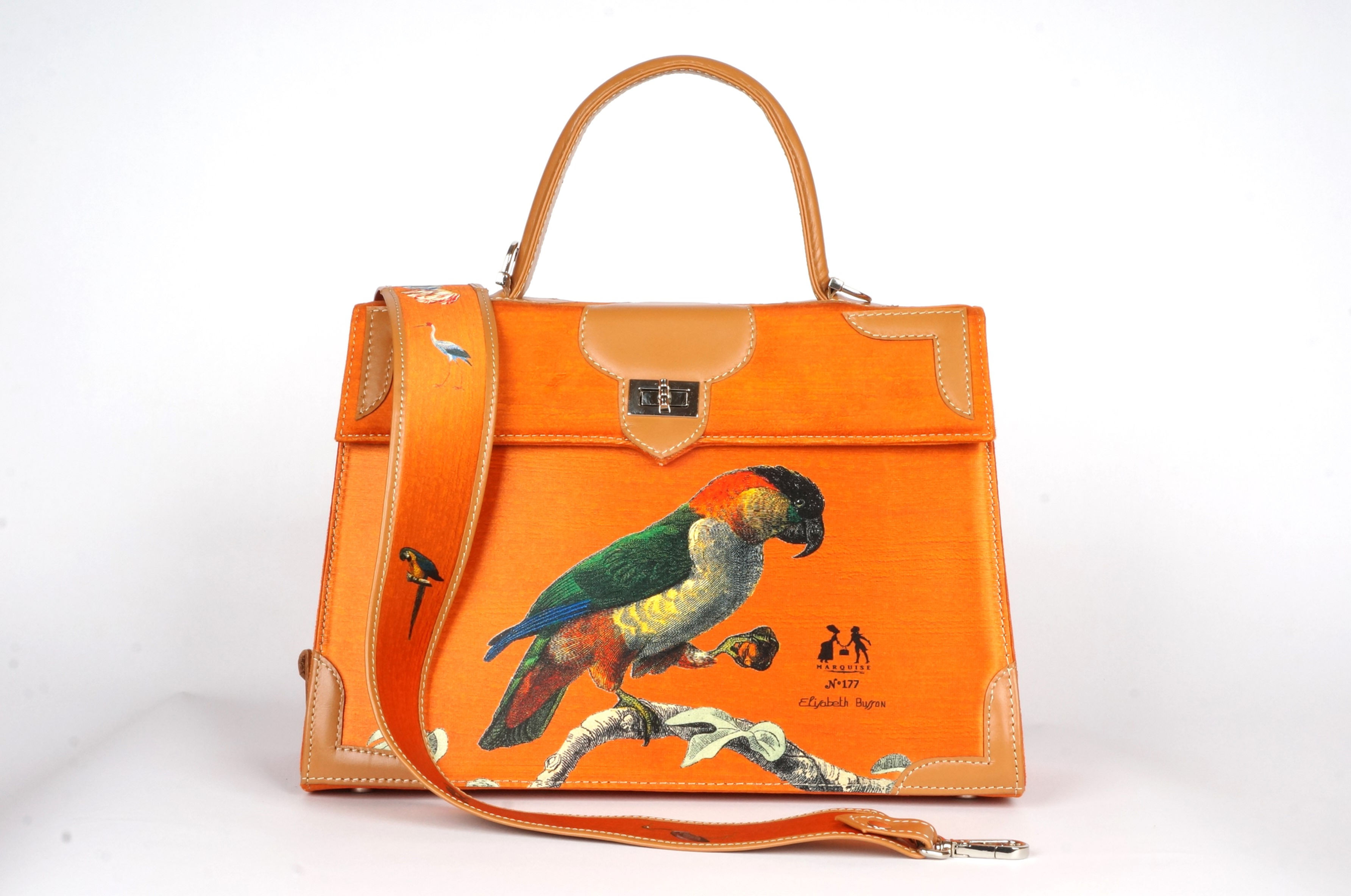 Marquise  velours orange & cuir gold " le perroquet orange " 40