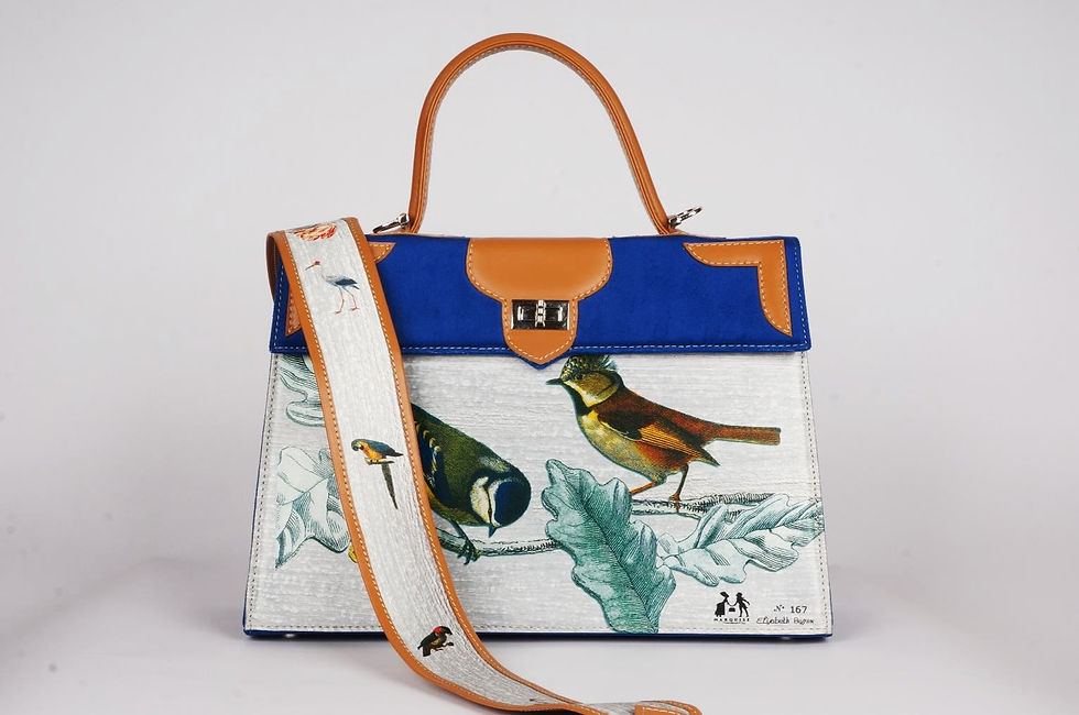 Marquise  velours  bleu roy & cuir gold " Les 2 mésanges" 77