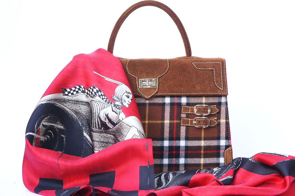 Thumbnail: Marquise daim tabac  tartan écossais rouge tabac crème jaune9181