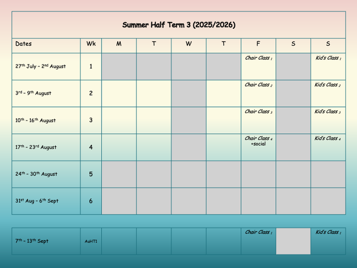 Summer half term 3 timetable