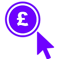 Pound coin icon next to a computer mouse icon