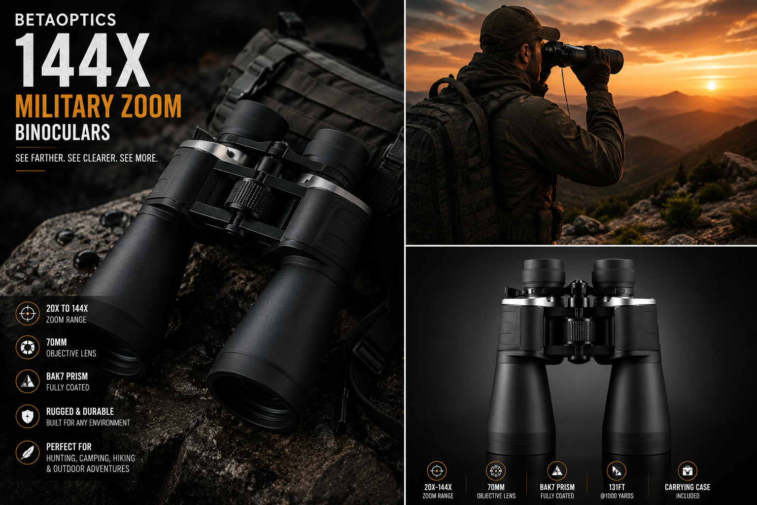BetaOptics 144X Military Zoom Binoculars