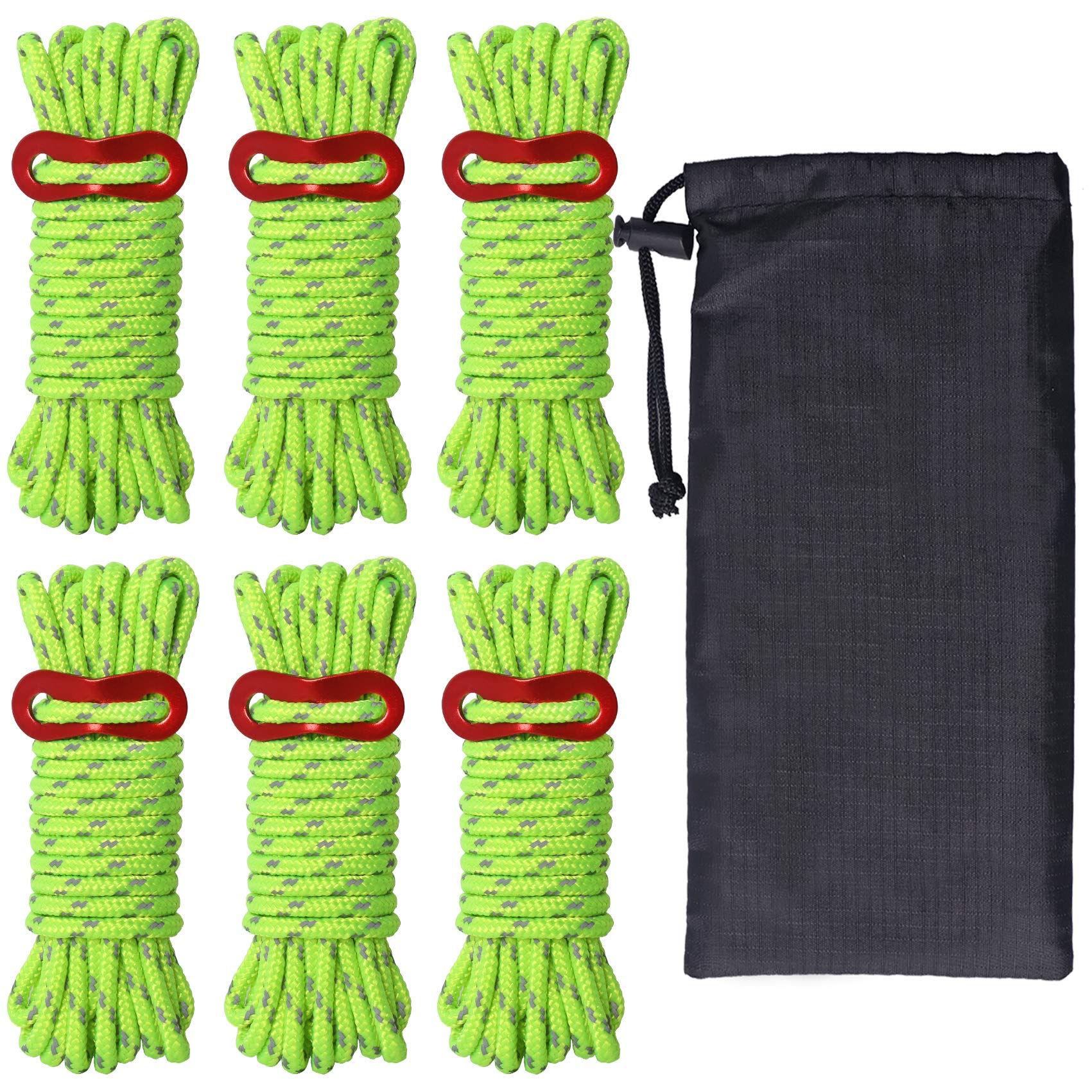 Hikeman 6 Pack 4mm Outdoor Guy Lines Tent Cords Lightweight Camping Rope with Al