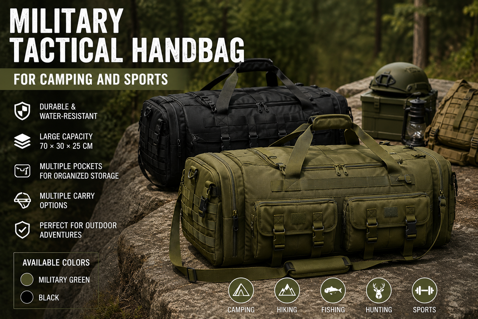 Large Military Tactical Duffel Bag for Camping & Travel
