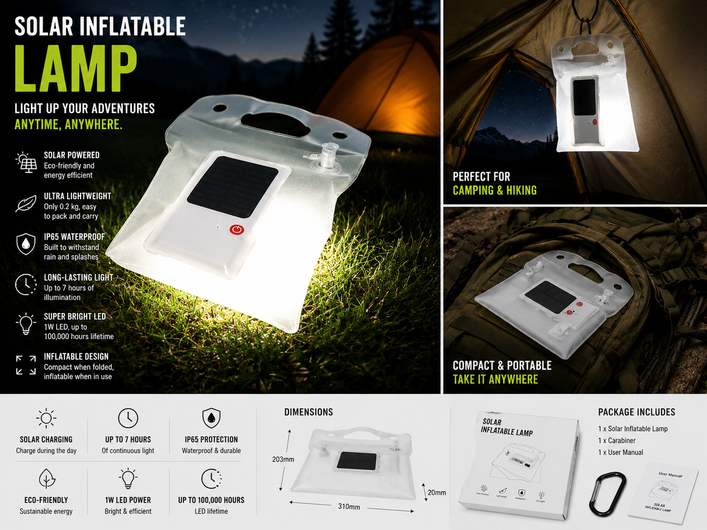 SolarGlow Inflatable Camping Light – Portable Solar LED Lamp