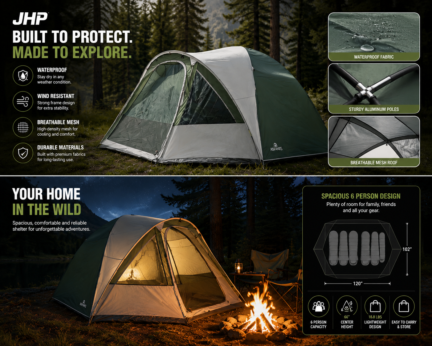 JHP Adventure Pro Camping Tent – Waterproof 6 Person Shelter