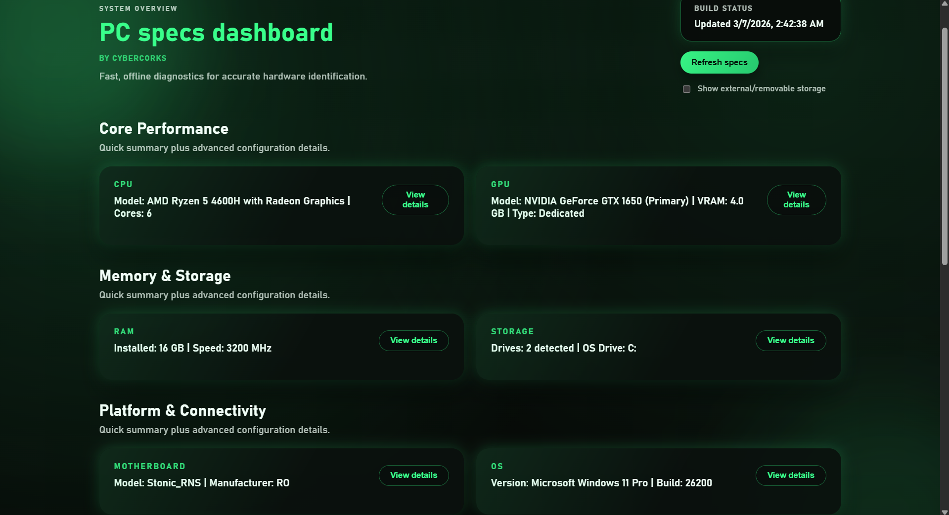 PC Specs Dashboard