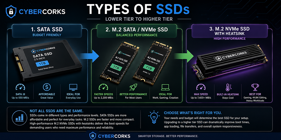Types of SSDs lower tier to higher tier.