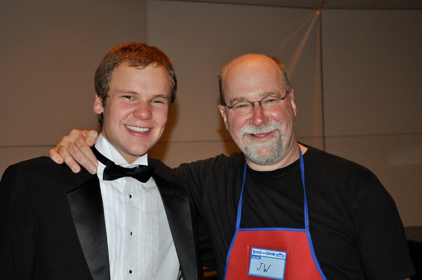 Drew with his high school chorus teacher, who remains an important mentor.