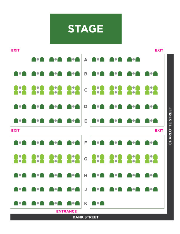 An example of a pod style seating chart, with chairs matched in pairs and quads
