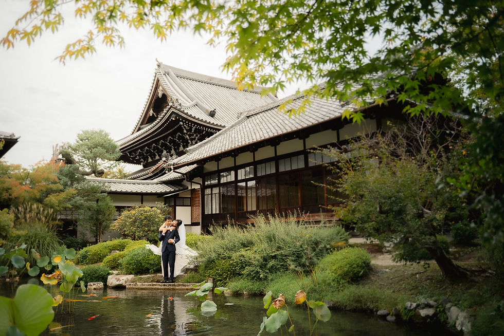 A 900 year old temple and garden with koi fish during the autumn with beautiful fall colours