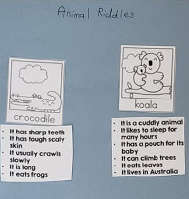 Animal riddles...the student matches clues about each animal to a picture of each animal.