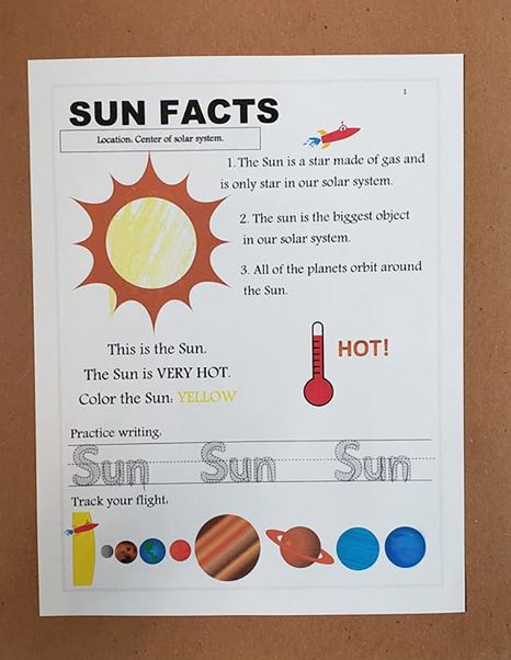 An image of one of the worksheets about the sun from TeachersPayTeachers.