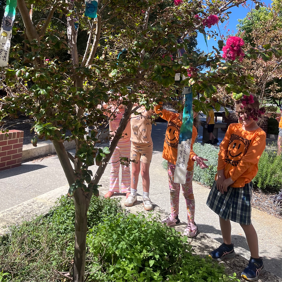 Parklands students, outside, standing around a tree.