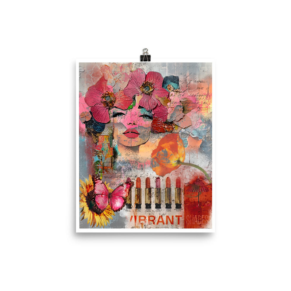 Bold colors with layered images for a feminine art piece for Home decor