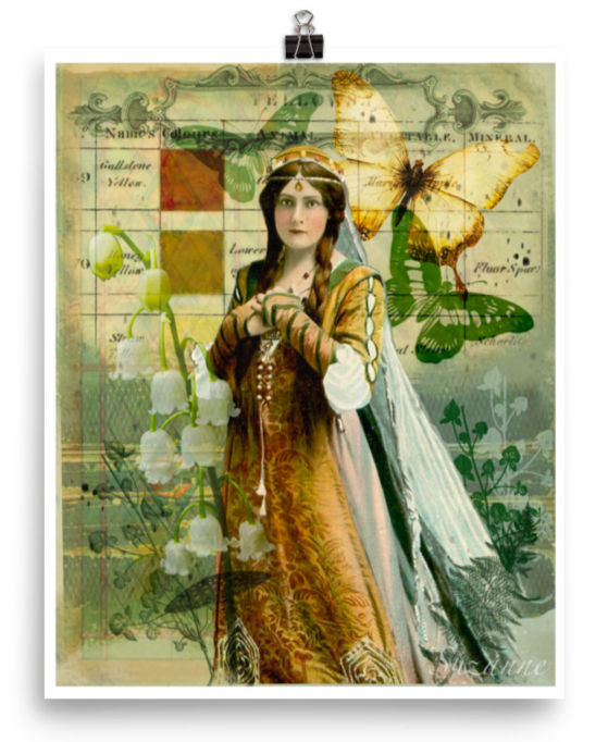 Victorian Women with butterflies representing change in neutrals and greens
