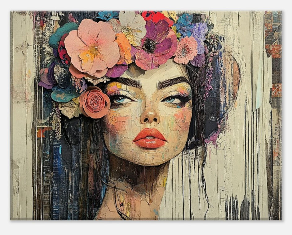 Miniatura: Bold beautiful Woman looking to the side with bright large flower headdress