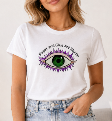 Logo of an green eye with Purple lashes with logo across the top