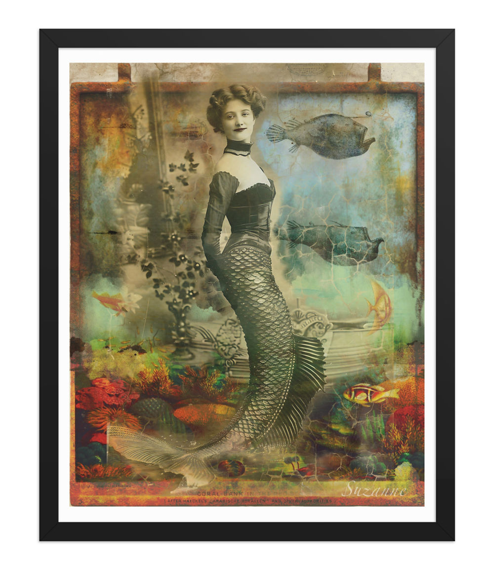 Bold ocean retro-inspired digital artwork for creative home decor