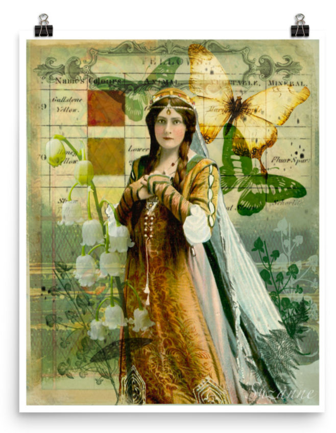 Victorian Women with butterflies representing change in neutrals and greens