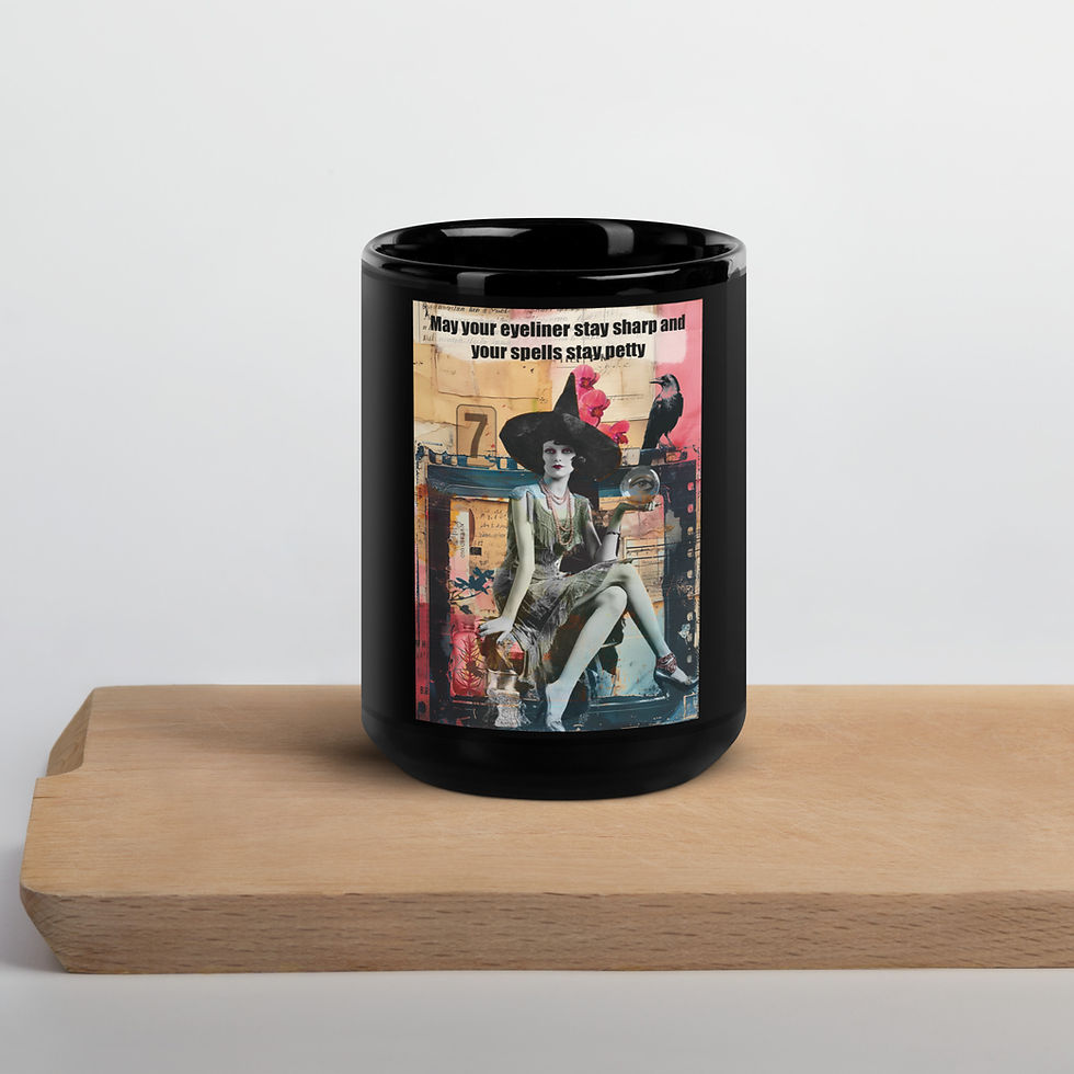 Thumbnail: Black coffee mug with halloween witch with crystal ball