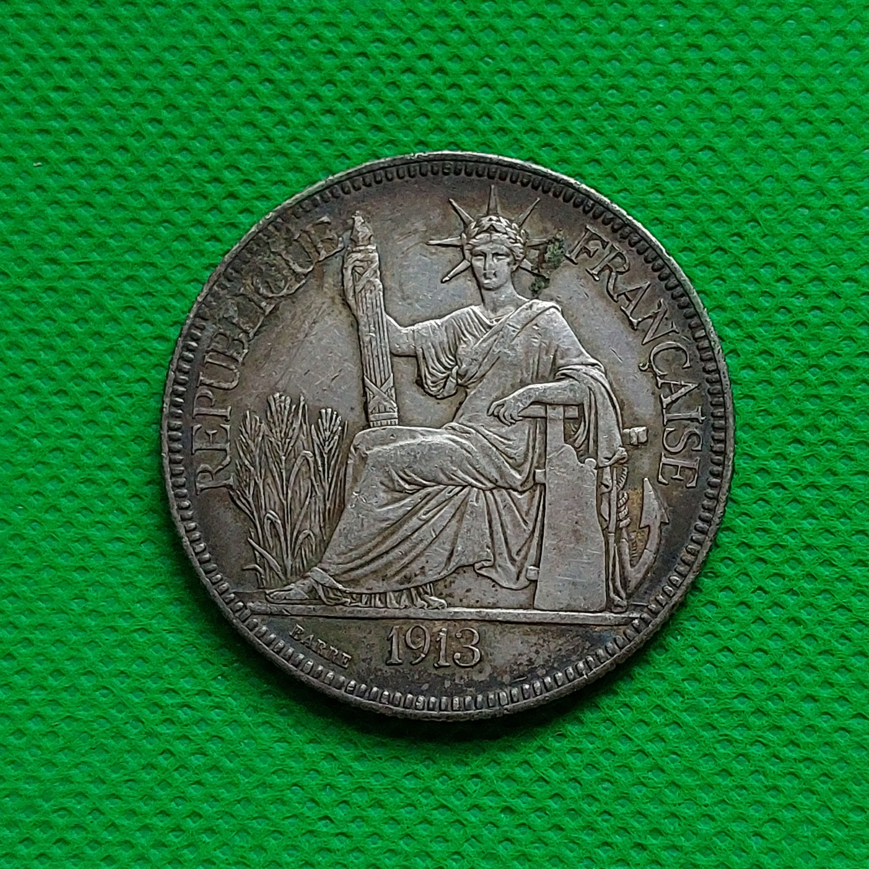 Vietnam-Indo-chine-Republic-Francaise-1 piastre-silver-coin-KM-5a-1913