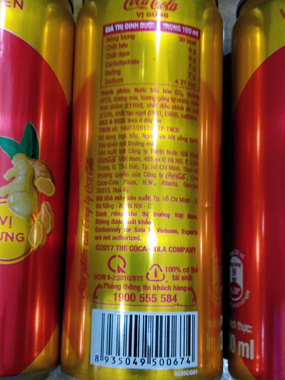 Thumbnail: 2018-Ginger-Plus-Coca-Cola-Vietnam-sleek-330ml-barcode-EAN-8935049500674