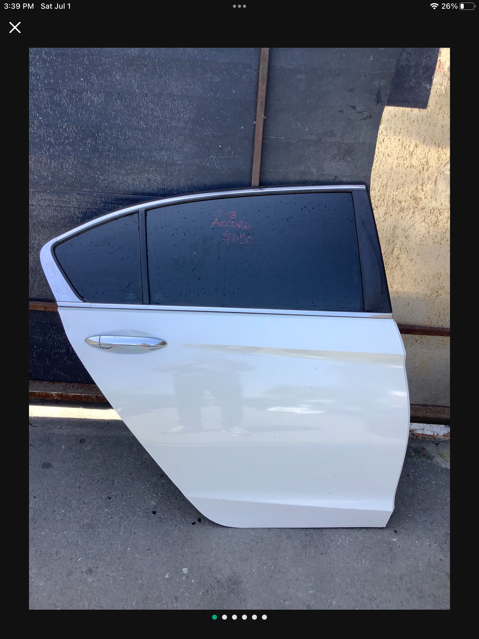 2013-2018 Honda Accord Right Passenger Rear Door