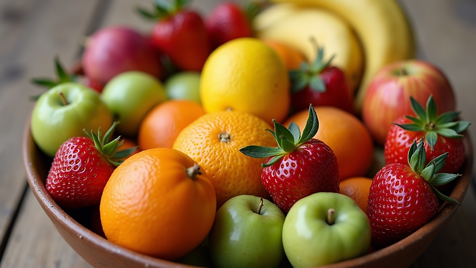 Close-up view of a variety of colorful fruits arranged in a bowl