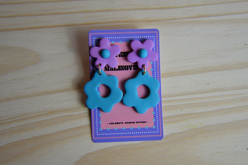 Boucles d'oreilles fleurs turquoise /lilas